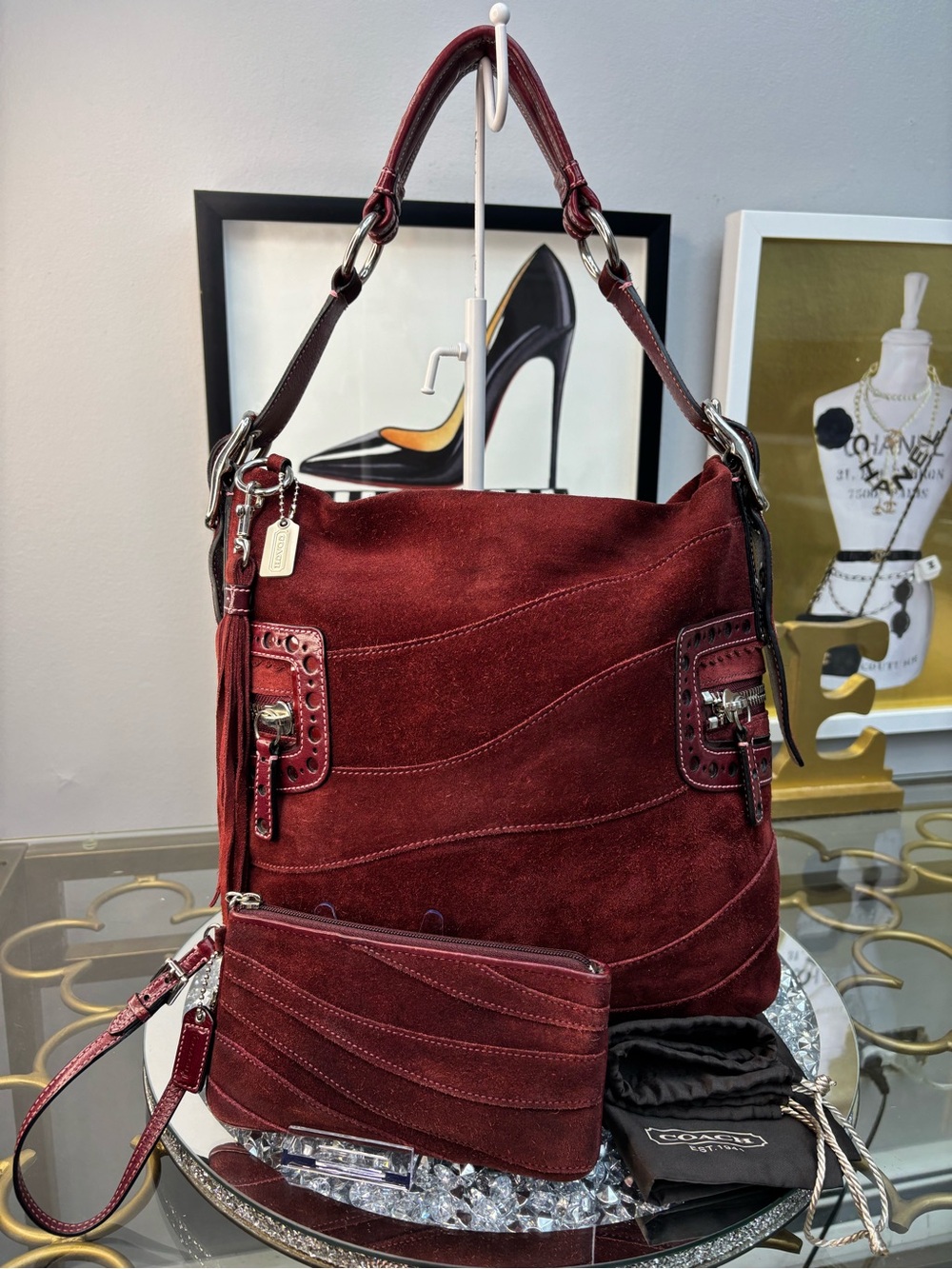 Coach 2004 Vintage Legacy Suede Wave Slim Duffle bag W/ matching wristlet &dusty